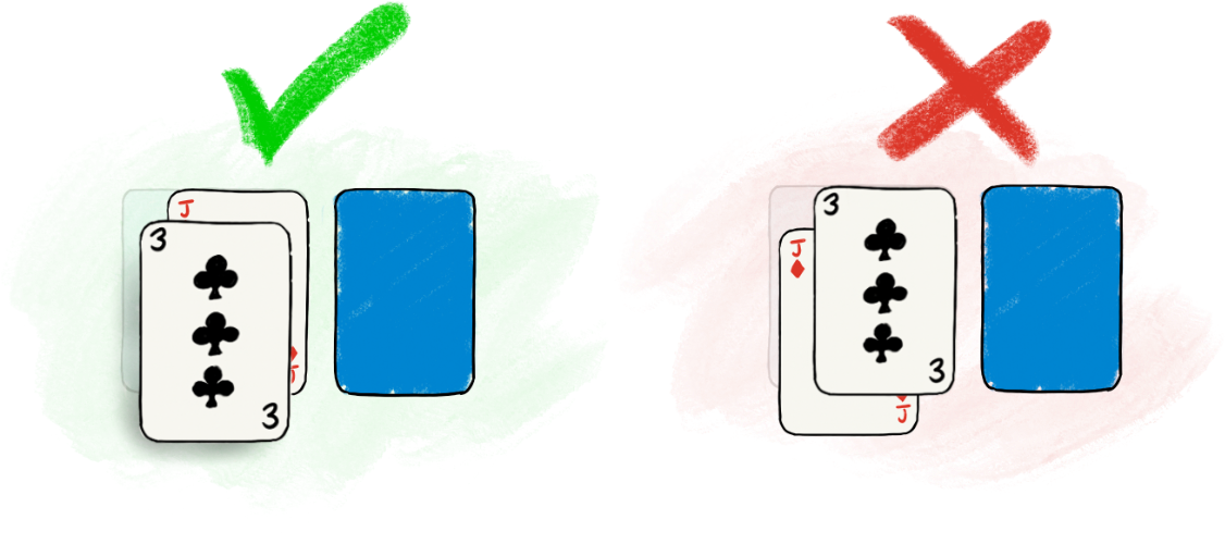 Correct and Incorrect selection of card from Waste Pile